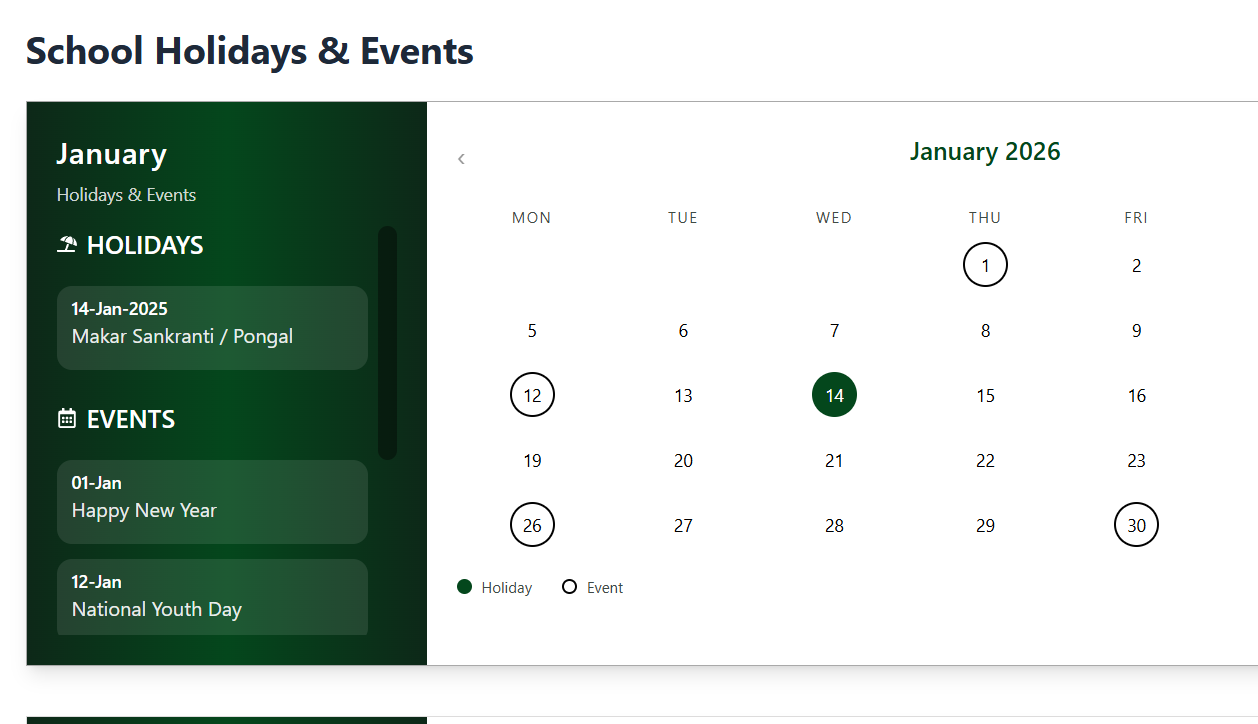 Events & School Calendar