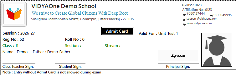 Admit Card Format V