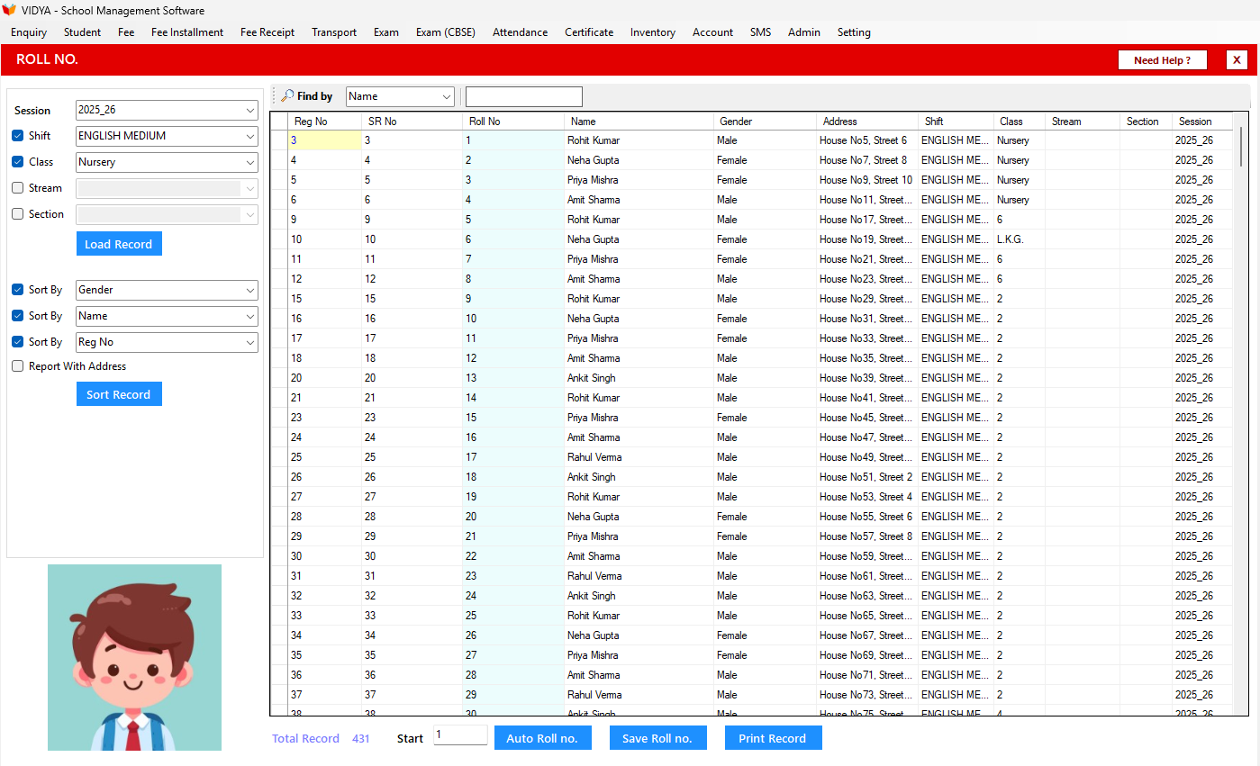 Generate and Manage Roll Numbers
